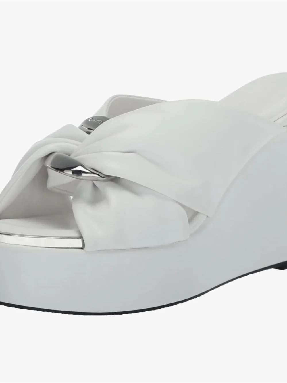 DKNY White Knotted Platform Wedge Sandal with Silver Accent